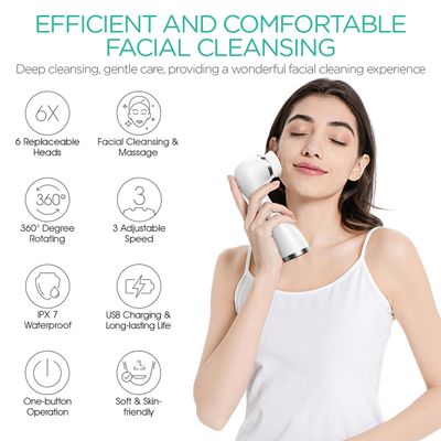 VOYOR Facial Cleansing Brush Electric for Deep Skin Cleansing Face Scrubber Rechargeable for Exfoliating and Removing Blackhead Spin Face Brush for Massaging, Remove Makeup Facial Brush FB101