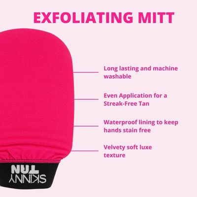 Skinny Tan Exfoliating Mitt - Dual Sided for Different Levels of Exfoliation - Easily Removes Old Tan and Preps Skin - Leaves You Smooth and Soft - Long-Lasting and Machine Washable - 1 pc