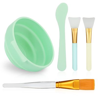 Plazuria Face Mask Mixing Bowl Set, 5 in 1 DIY Facemask Mixing Tool Kit with Facial Mask Bowl Stick Spatula Silicone Face Mask Brush &amp; Premium Soft Face Brushes