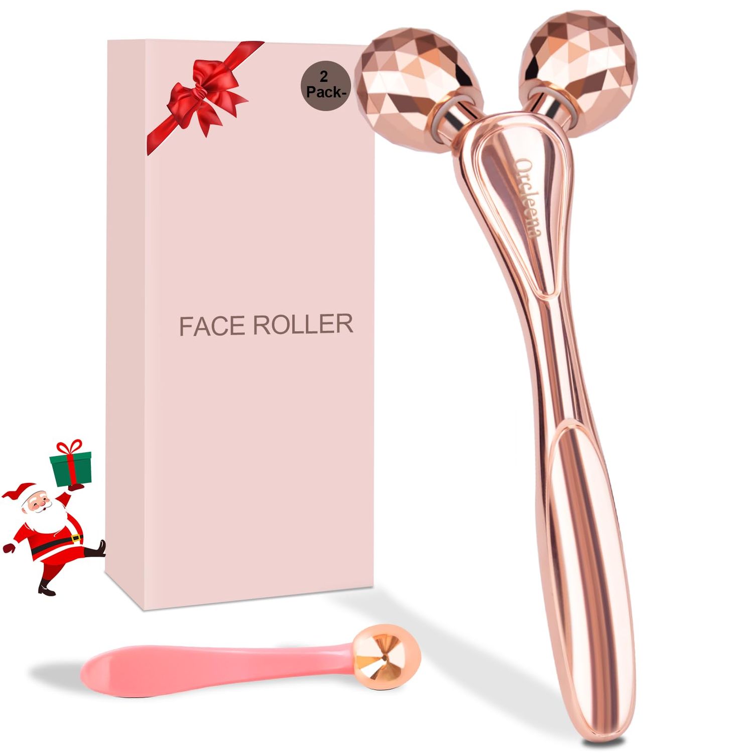 ORCLEENA 3D Face Roller Metal Facial Massager Face Sculpting Gua Sha Massage Tool for Eye Skin Care Reducing Puffiness Anti-Wrinkle for Women Girl Gift Set(Rose Gold)