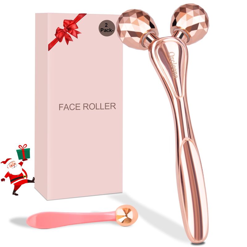 ORCLEENA 3D Face Roller Metal Facial Massager Face Sculpting Gua Sha Massage Tool for Eye Skin Care Reducing Puffiness Anti-Wrinkle for Women Girl Gift Set(Rose Gold)