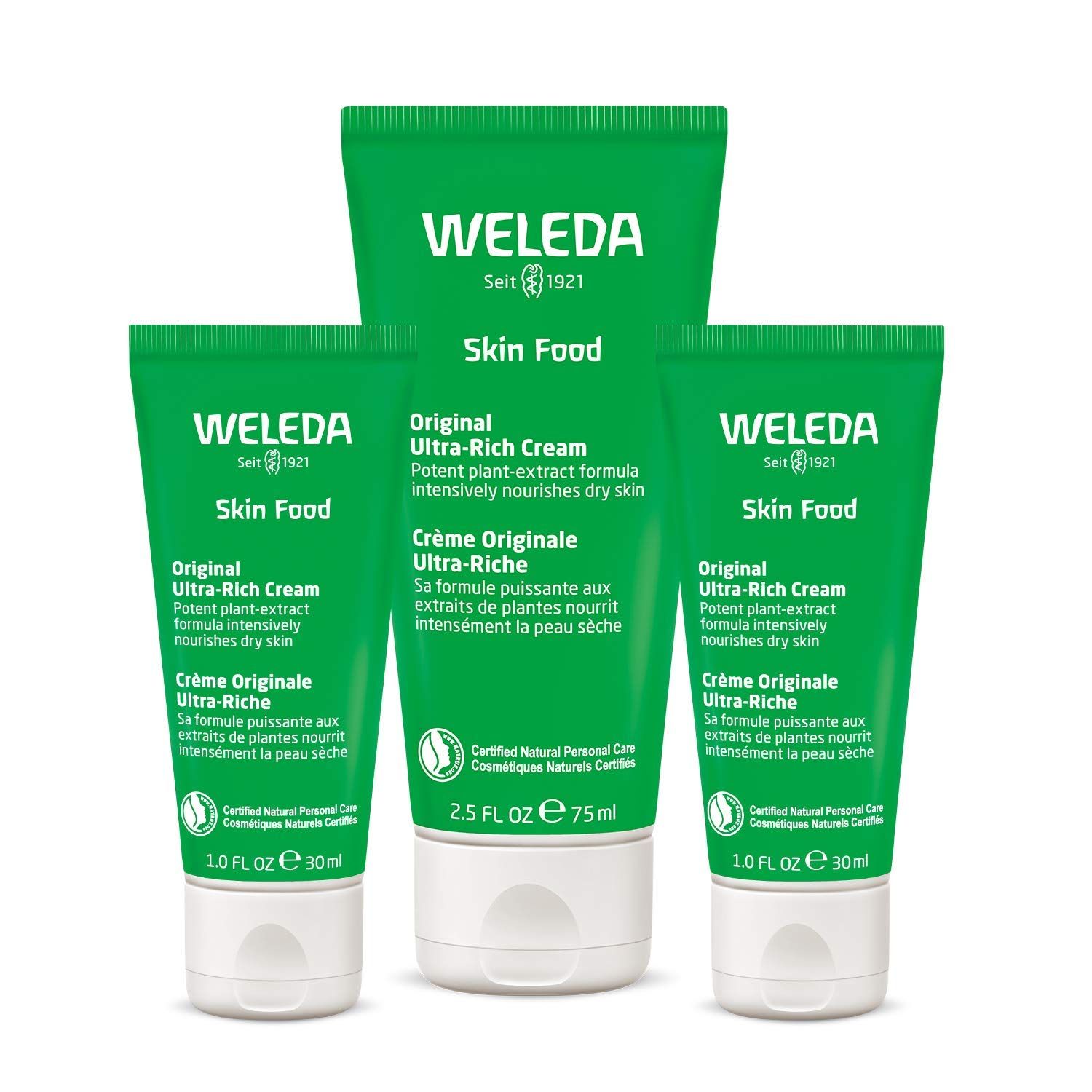 Weleda Skin Food Original Ultra-Rich Body Cream Trio, 3 Piece Set, 2.5 Fluid Ounce (Pack of 1), 1 Fluid Ounce (Pack of 2), Plant Rich Moisturizer and Lip Care with Chamomile and Calendula