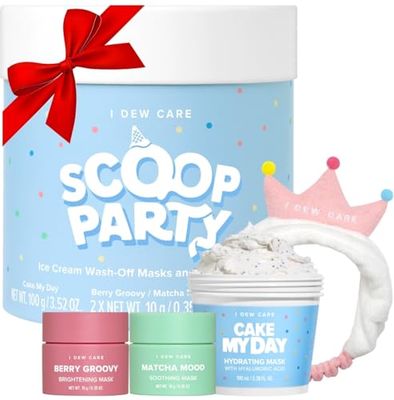 I DEW CARE Korean Wash Off Face Mask Gift Set - Scoop Party | Face Mask with Spa Headband | Hyaluronic Acid Skincare Essentials | Moisturizing, Hydrating, Soothing | Valentine gift sets for women