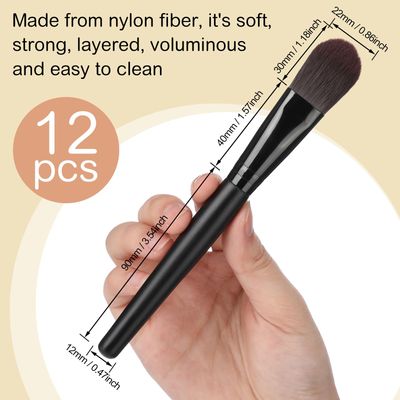 Teenyyou 12 Pcs Flat Foundation Brushes with Soft Nylon Bristles and Wooden Handle, Makeup Brushes for Liquid Make Up, Foundation Face Brush for Blending Liquid Cream Powder Cosmetics, Black