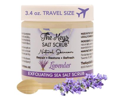 The Keys Salt Scrub - Lavender Sea Salt Scrub - Exfoliating Body Scrub with Wooden Spoon - Moisturizing Exfoliator for Face, Hands, Foot, Bath, Manicure &amp; Pedicure, and Bikini Area Skin Care (3.4 oz.)