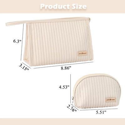 kamumanni Makeup Bag for Purse, Makeup Bag Set of 2, Large Zipper Pouch Bag for Skincare Products, Half Moon Cosmetic Bag for Purse (Cream)