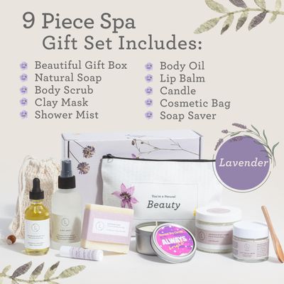 Lizush Luxury Spa Gifts for Women - 9 Piece Lavender Gift Baskets for Women, Body Care Set for Mom, Birthday Box For Women, Self Care Spa Kit For Wife - Handmade In The USA