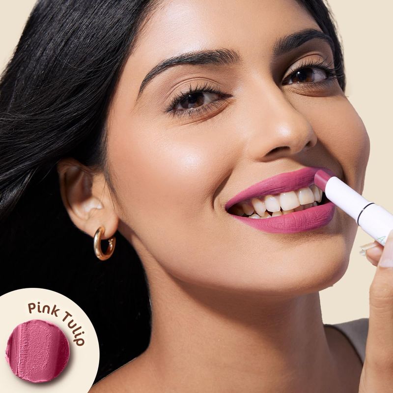 MAMAEARTH Moisture Matte Lipstick (08 - Pink Tulip) | Infused with Vitamin E | 12-Hour Long Stay &amp; 8-Hour Moisture Lock | Cruelty-Free &amp; Smudge-Proof | 0.07 Oz/2g