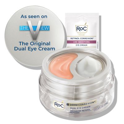 RoC Derm Correxion Dual Eye Cream with Advanced Retinol + Peptides for Puffy Eyes and Dark Circles, Stocking Stuffers for Men &amp; Women, (.68 oz) with Retinol Eye Cream Packette