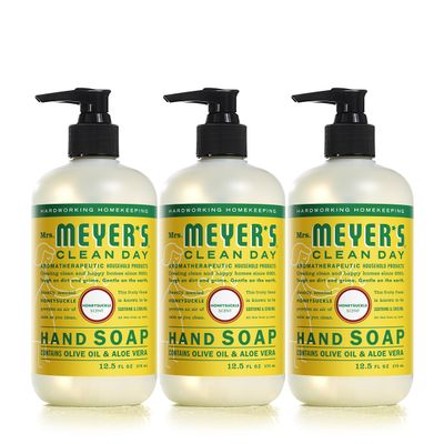 MRS. MEYER&#39;S CLEAN DAY Hand Soap, Made with Essential Oils, Biodegradable Formula, Honeysuckle, 12.5 fl. oz - Pack of 3
