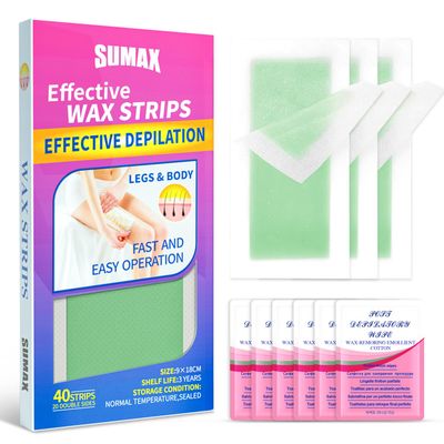 SUMAX Face Wax Strips, 40 Count Facial Hair Removal Wax Strips for Women Bikini Wax Strips for Brazilian Waxing Strips for Body, Bikini, Upper Lip, Legs, Underarms