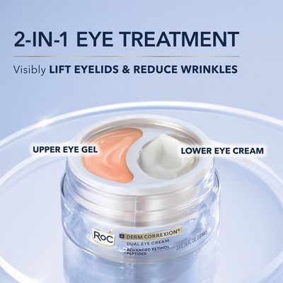 RoC Derm Correxion Dual Eye Cream with Advanced Retinol + Peptides for Puffy Eyes and Dark Circles, Stocking Stuffers for Men &amp; Women, (.68 oz) with Retinol Eye Cream Packette