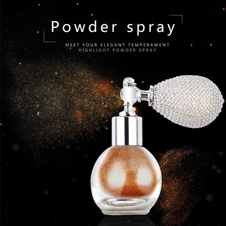 XISJOEM Highlighter Powder Spray, Glitter Body Highlighter Spray for Girls,Shimmer Powder High Gloss Loose Powder Makeup Mist for Body, Hair, Face and Clothing
