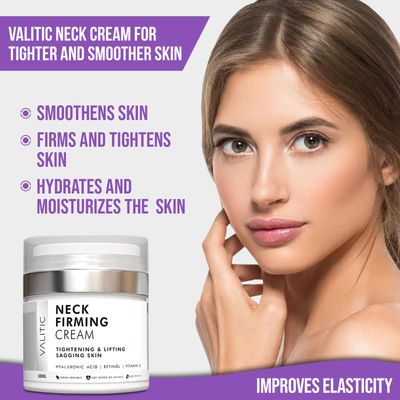 VALITIC Neck Cream for Tightening and Firming - Hyaluronic Acid, Retinol, and Vitamin C - Anti Aging Tightening &amp; Lifting Sagging Skin Day and Night Cream