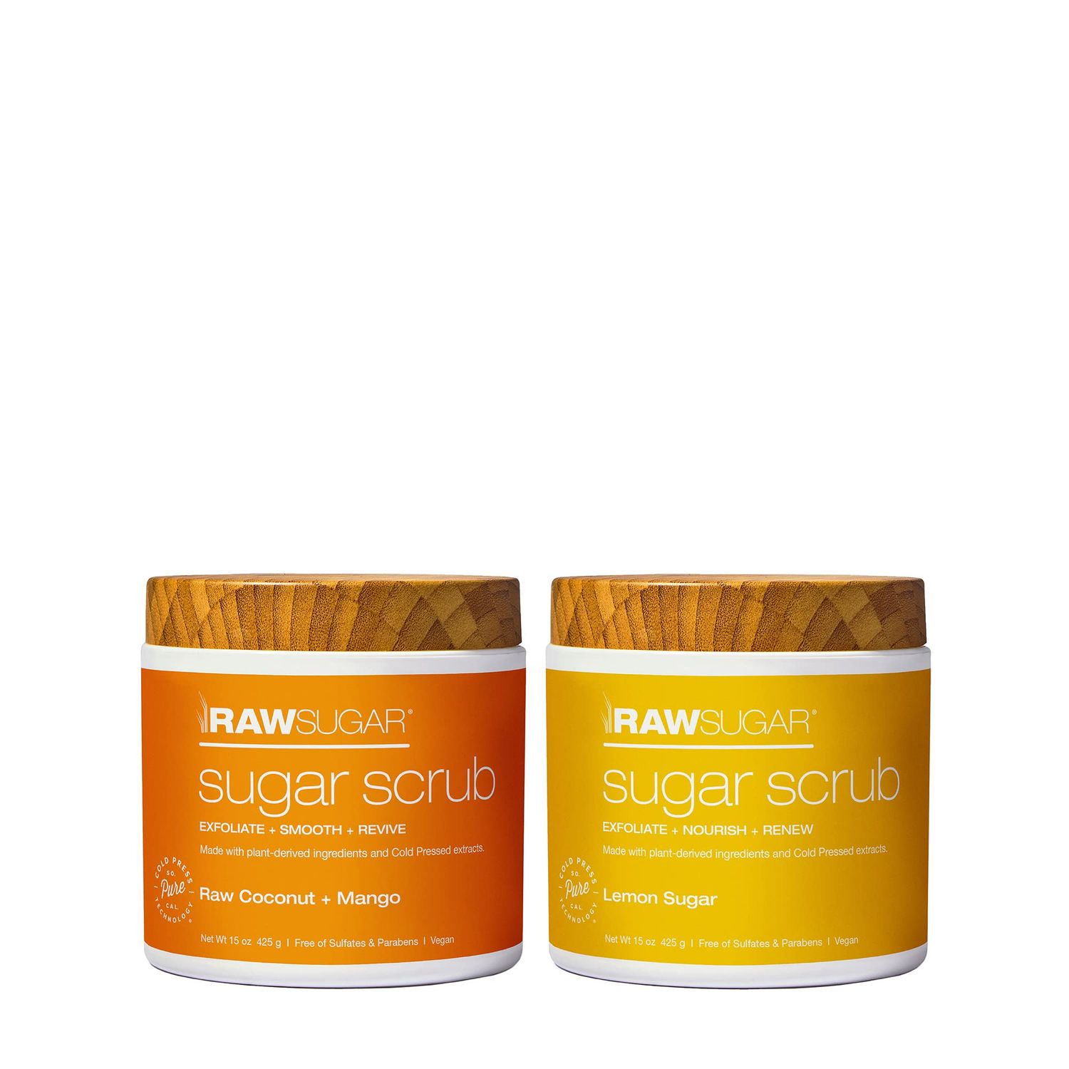 Raw Sugar - Exfoliating Sugar Scrub Body Love Bundle - Raw Coconut + Mango and Lemon Sugar, Clean, Made with Plant-Derived Ingredients, Vegan and Formulated without Sulfates &amp; Parabens (Pack of 2)