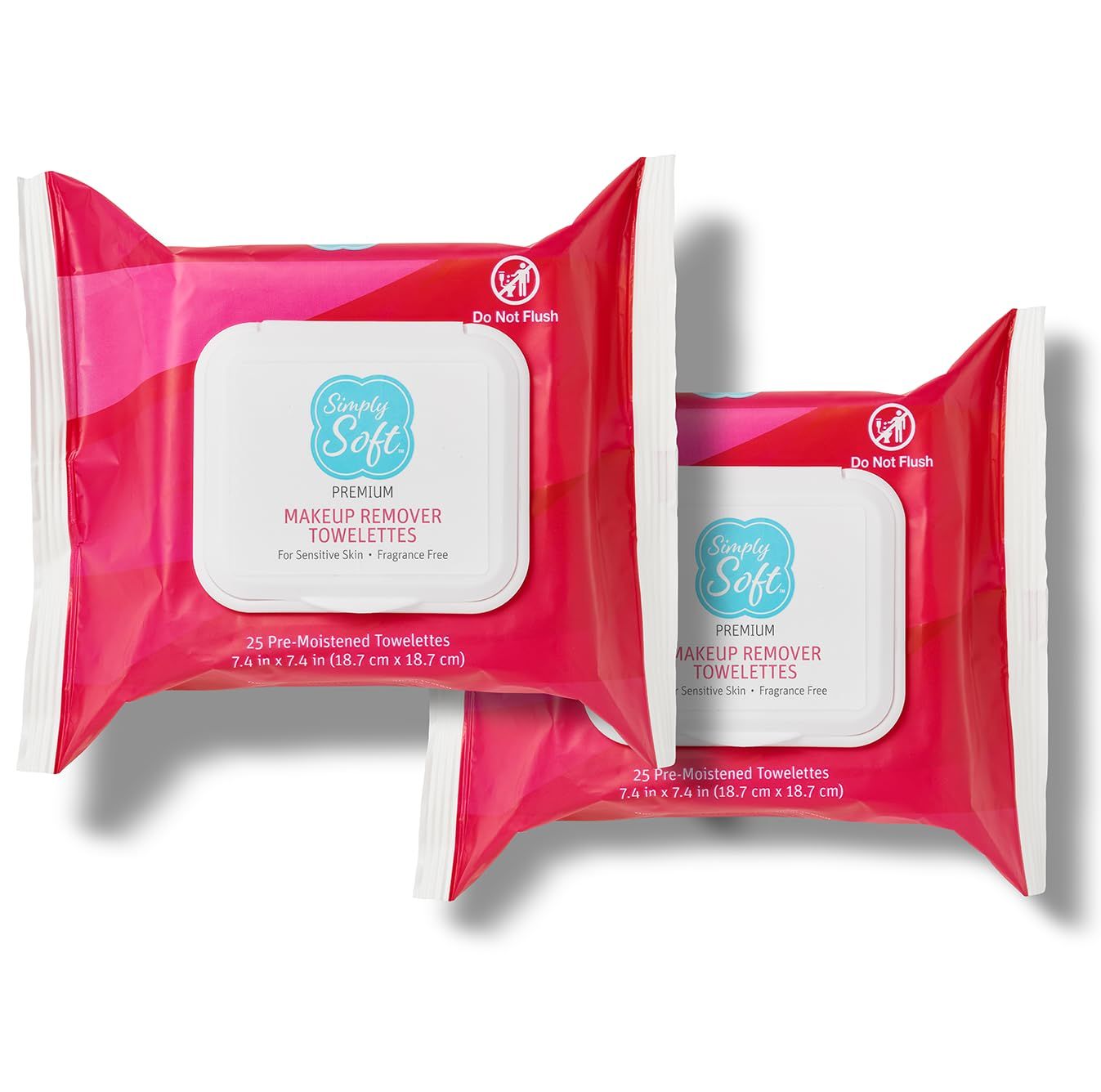 Simply Soft Premium Makeup Remover Towelettes 50 ct (2 - 25 Count Flip-top Packs), Fragrance-Free Makeup Wipes for Sensitive Skin, Hypoallergenic, pH Balanced Eye Makeup Remover Wipes, Face Wipes