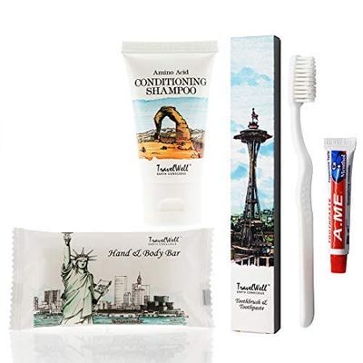 Travel Well Landscape Series Travel Size Mini Soap Bars 1.0oz/28g, Shampoo &amp; Conditioner 2 in 1, Tooth Cleaners,20 each Individually Wrapped | Travel Size Toiletries | Hotel Toiletries Bulk Set