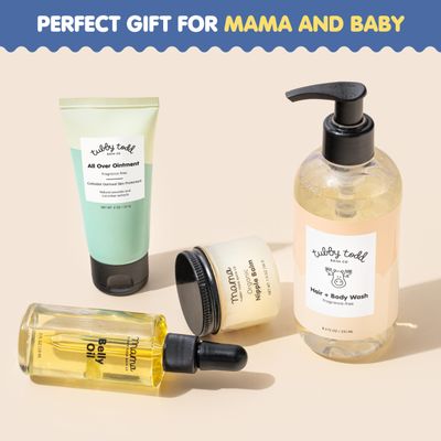 Tubby Todd New Baby &amp; Mom Sensitive Skincare Kit - The Mama + Baby Gift Set - Baby Shampoo and Body Wash 8.5 Oz, All Over Ointment 2 Oz, Belly Oil 2 Fl Oz &amp; Nipple Balm 1.9 Oz - Fragrance-Free