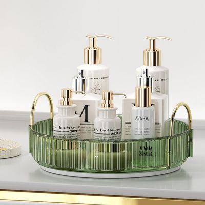 UNICOMVSX Rotating Makeup Organizer for Vanity, Spinning Cosmetics Storage for Bathroom Countertop, Skincare Holder Rack for Facial Cream, Perfume, Lotion, Lipstick(1 Tier, Dark Green)