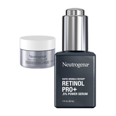 Neutrogena Anti-Aging Rapid Wrinkle Repair Retinol Regenerating Cream, 0.5 Oz Mini, &amp; Neutrogena Anti-Aging Rapid Wrinkle Repair Retinol Pro+ 0.5% Power Serum, Travel Size 1 Fl. Oz