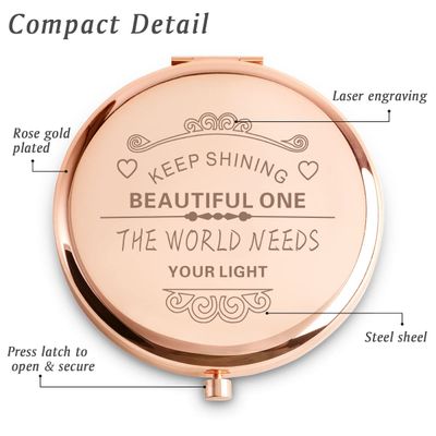 Personalized Compact Mirrors, Basket Stuffers, Inspirational Gifts for Women Girls Her Friends Niece Granddaughter Daughter Sister Wife Graduates, Unique Present for Birthday Valentines Day Galentines