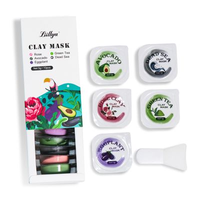 Liillya 10 Pods Mud Mask Clay Mask Mini Face Mask Set with Silicone Mask Brush Pore Cleansing Blackhead Removal Hydrating Natural Skincare Beauty Gifts for Women &amp; Men, Travel Size 50g