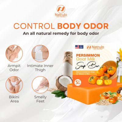 Persimmon Soap Bar for Body Odor Control - Purifying Deodorizing Body Wash with Goat Milk for Eliminating Nonenal Body Odor - Great for Skin Brightening, Natural Deodorant Soap for Men &amp; Women