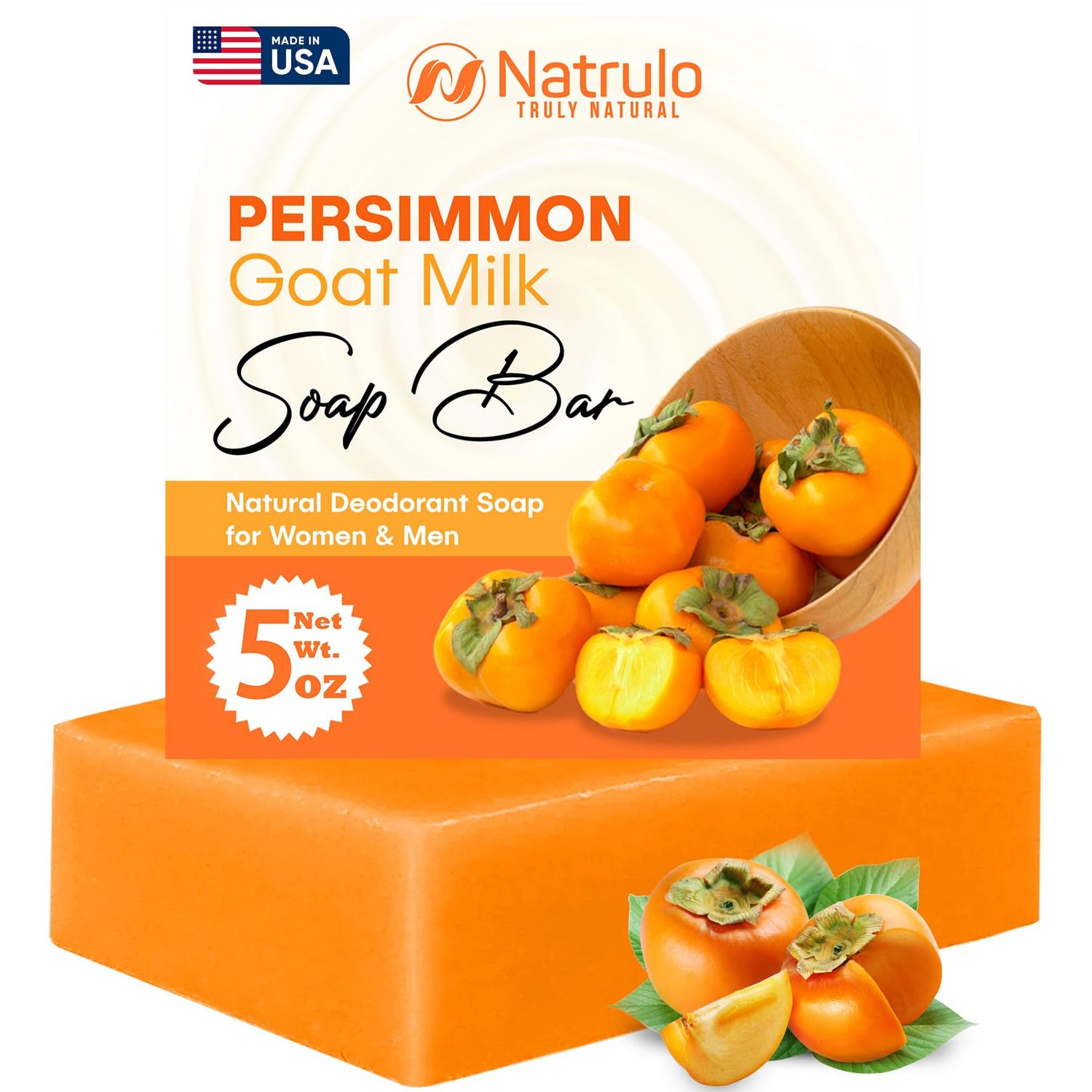 Persimmon Soap Bar for Body Odor Control - Purifying Deodorizing Body Wash with Goat Milk for Eliminating Nonenal Body Odor - Great for Skin Brightening, Natural Deodorant Soap for Men &amp; Women