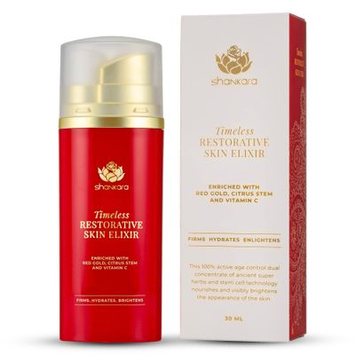 Shankara Timeless Restorative Skin Elixir - 2-in-1 Ayurvedic Anti Aging Facial Serum and Kumkumadi Face Oil with Pure Red Gold Saffron, Vitamin C, &amp; Sandalwood - Ayurveda-Inspired Skincare