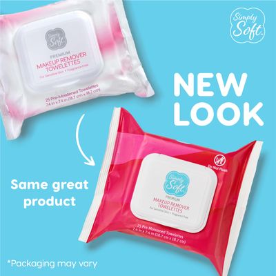 Simply Soft Premium Makeup Remover Towelettes 50 ct (2 - 25 Count Flip-top Packs), Fragrance-Free Makeup Wipes for Sensitive Skin, Hypoallergenic, pH Balanced Eye Makeup Remover Wipes, Face Wipes