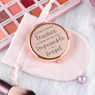 Teacher Gifts for Women Rose Gold Travel Cosmetic Compact Mirror Inspirational Gifts for Teacher Teacher Assistant for Teachers Day Birthday Christmas Graduation Appreciation Unique Gifts