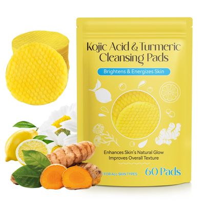 Turmeric Kojic Acid Cleansing Pads, 60Pcs Kojic Acid and Turmeric Cleansing Pads for Face, Turmeric Face Scrub Pads, Turmeric Kojic Acid Pads for Face Cleansing &amp; Exfoliation Balance Skin Oil &amp; Water