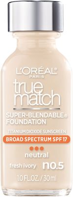 L'Oreal Paris Makeup True Match Super-Blendable Liquid Foundation, Fresh Ivory N0.5, 1 Fl Oz,1 Count