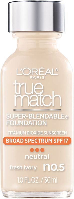 L'Oreal Paris Makeup True Match Super-Blendable Liquid Foundation, Fresh Ivory N0.5, 1 Fl Oz,1 Count