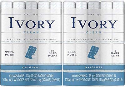 Ivory Clean Original Bar Soap, 4 Ounce, 10 Count (Pack of 2) Total 20 Bars