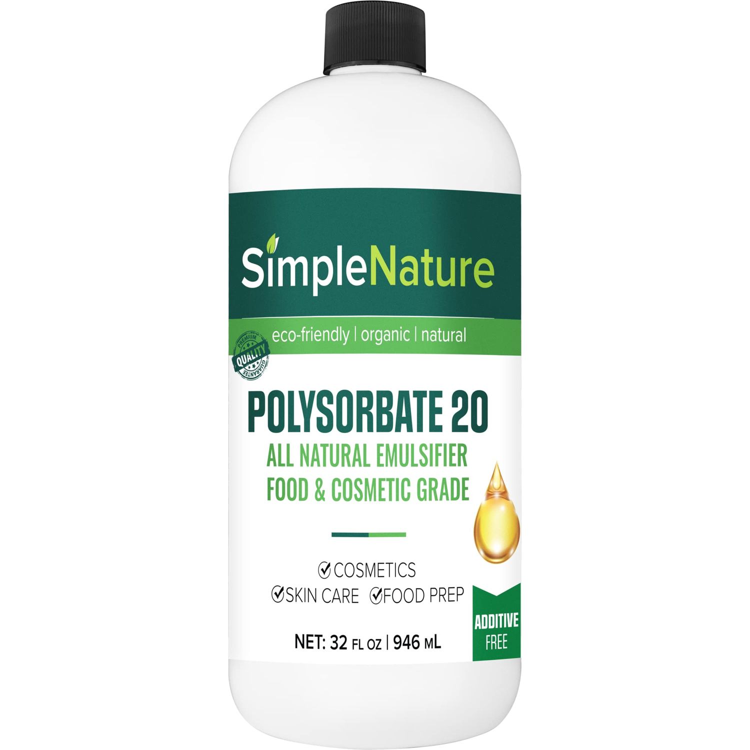 SimpleNature Polysorbate 20-32 fl oz - Food &amp; Cosmetic Grade - All Natural Emulsifier for Cooking, Skin Care, Bath, and More!