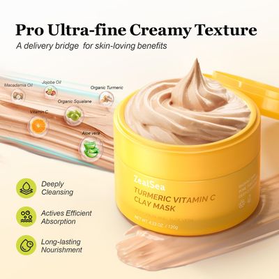 ZealSea Vitamin C American Kaolin Clay Mask with Turmeric, Pro Ultra-Fine Creamy Texture, Deep Pore Cleansing Even Skin Tone Brighten Control Oil Detoxify, 30% Aloe, Jojoba Oil, Shea Butter &amp; Squalane