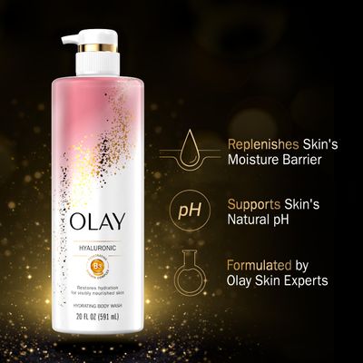 Olay Body Wash Cleansing &amp; Nourishing for Women with Hyaluronic Acid &amp; Vitamin B3 Complex, Long Lasting Hydration, 20 fl oz (Pack of 4)