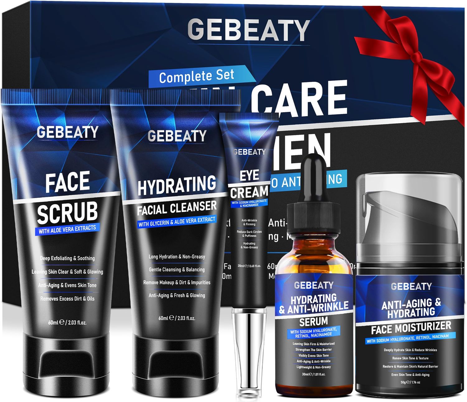 Mens Skin Care Kit,Deep Hydrate,Moisturize,Anti Aging &amp; Firming Men&#39;s Skincare Set for Wrinkles,Facial Skin Care Routine Kit Men Christmas Valentines Day Gifts for Him Boyfriend Husband Fathers Dad