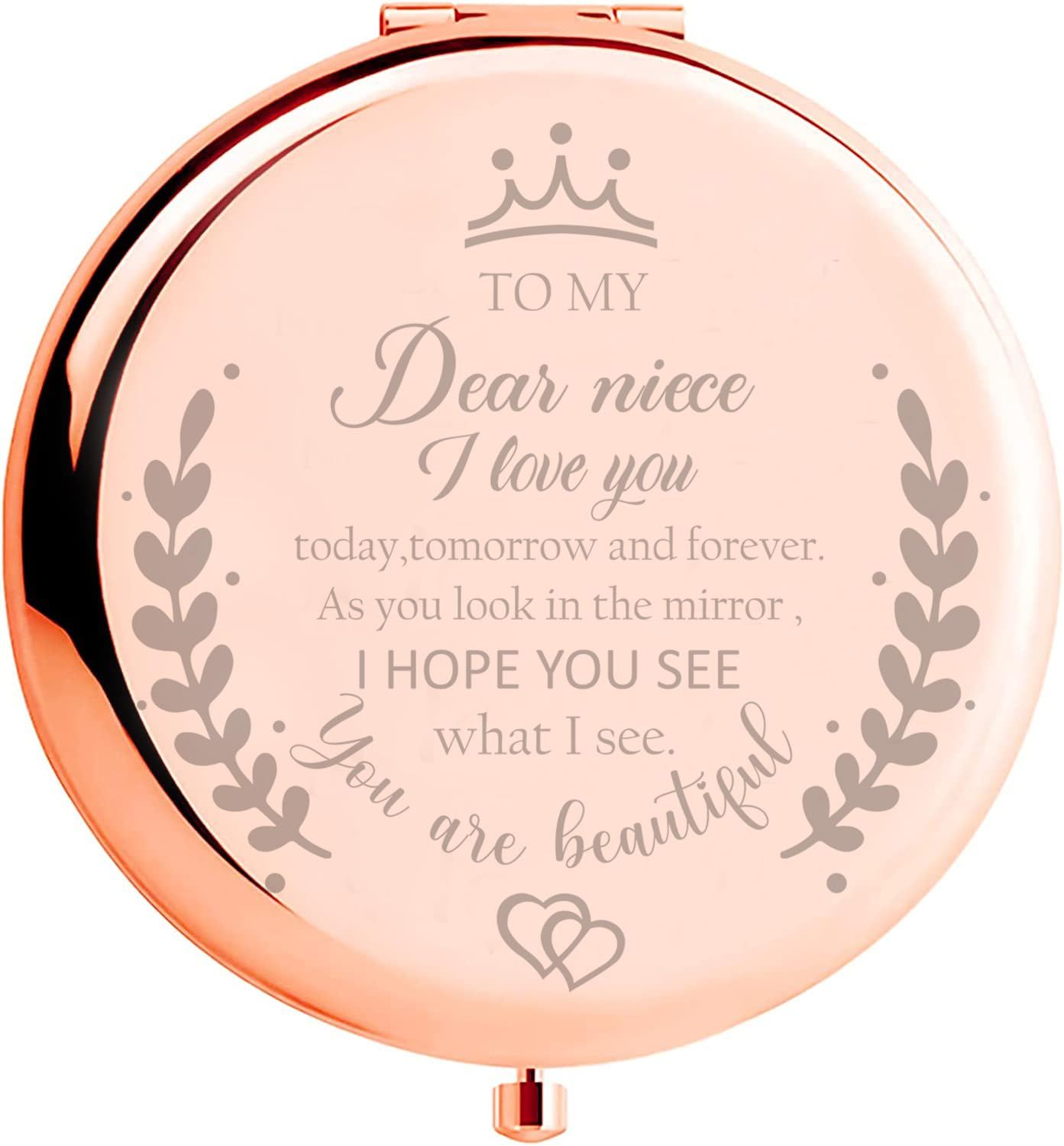 Soulpetals Niece Gifts Compact Mirror for Niece from Aunt to My Niece Makeup Mirror Birthday Gifts for Niece from Auntie Uncle Gifts for Niece Birthday Christmas