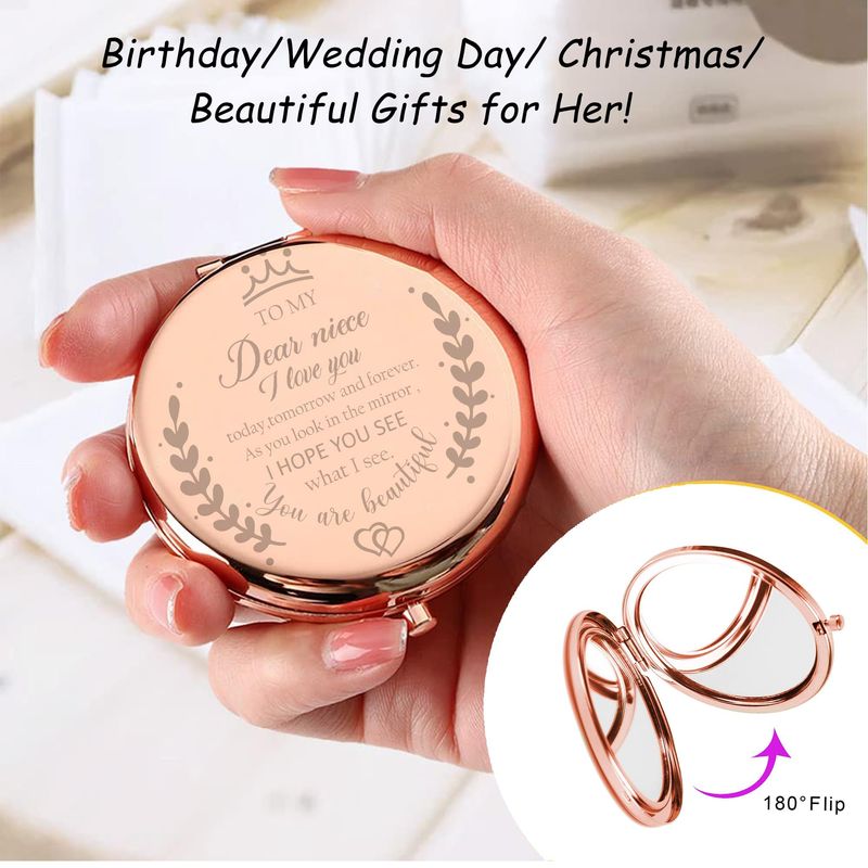 Soulpetals Niece Gifts Compact Mirror for Niece from Aunt to My Niece Makeup Mirror Birthday Gifts for Niece from Auntie Uncle Gifts for Niece Birthday Christmas