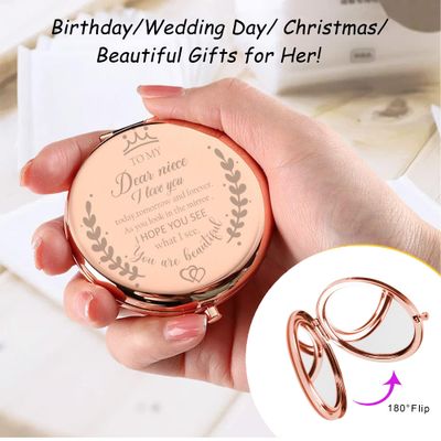 Soulpetals Niece Gifts Compact Mirror for Niece from Aunt to My Niece Makeup Mirror Birthday Gifts for Niece from Auntie Uncle Gifts for Niece Birthday Christmas