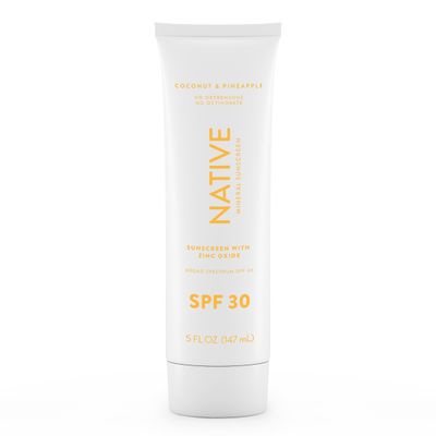 Native Sunscreen SPF 30, Zinc Oxide Dermatologist Tested Suitable for Sensitive Skin &amp; Hawaii Compliant, 5 Ounces | Pineapple &amp; Coconut Scent Sun Protection Lotion, Lightweight &amp; Smooth