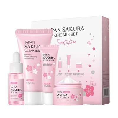 Skin Daily Skincare Set Gentle Skin Cleaning &amp; Care Teenage Girls and Women Gift Set Includes Cleanser Serum Essence Eye Cream (4PCS)