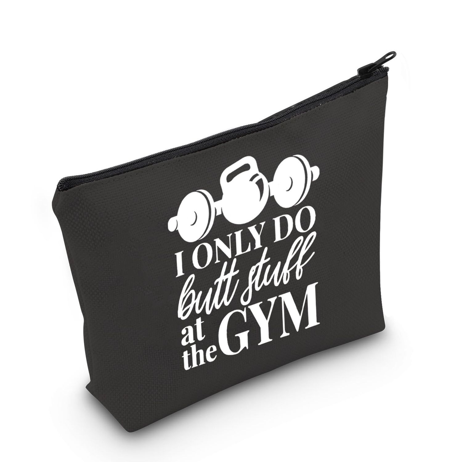 LEVLO Funny Sports Lover Gifts I Only Do Butt Stuff At The Gym Makeup Bags Fitness Women Barbell Gifts (I Only Do Butt Stuff+black)