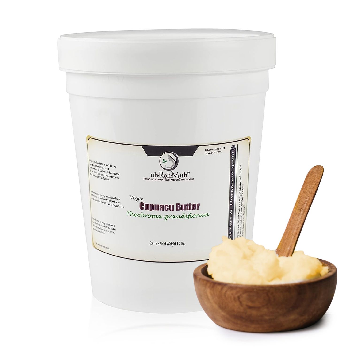 uh*Roh*Muh 100% Pure Virgin 32 fl oz Cupuacu Butter from Brazil - Unrefined, Ultra-Moisturizing &amp; Nourishing for Skin and Hair - Ideal for DIY Skincare &amp; Haircare(Net Wt: 0.8 kgs/1.75 lb)