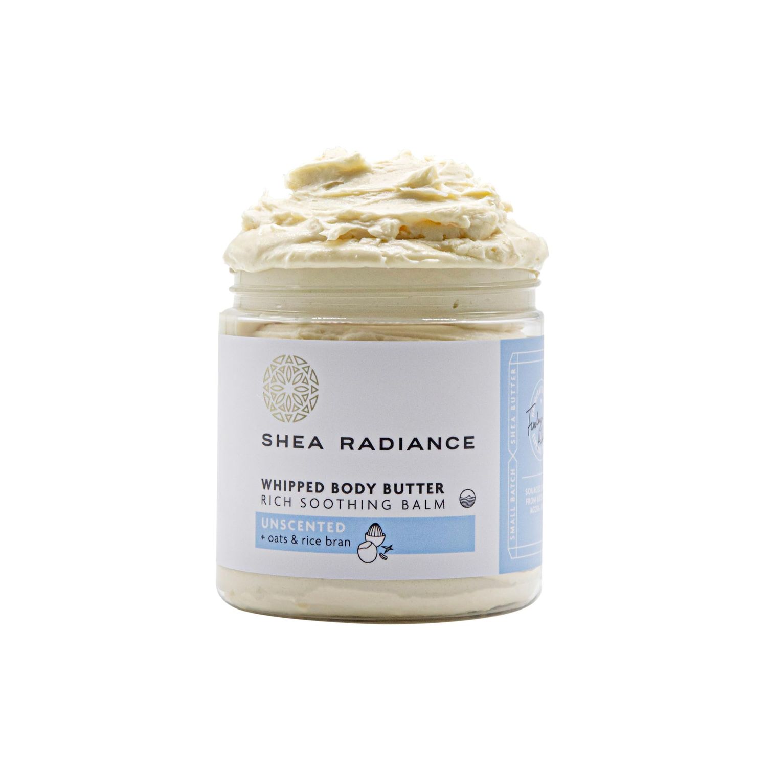 Shea Radiance P.U.R.E. Whipped Shea Butter with Colloidal Oatmeal - Whipped Body Butter Blended with Skin Soothing Oatmeal &amp; Moisturizing Rice Bran Oil | Unscented (5 oz)