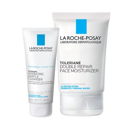 La Roche-Posay Toleraine Skin Care Set, Double Repair Face Moisturizer 100ml &amp; Hydrating Gentle Cleanser 50ml, Oil Free Moisturizer &amp; Face Wash