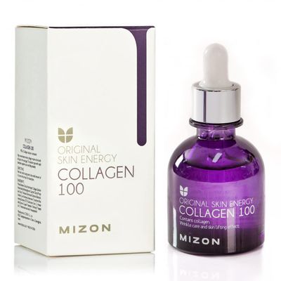 MIZON Collagen 100 Korean Ampoule with Concentrated Marine Collagen Elasticity Booster Serum Peptides Deep Hydration (1.01 fl oz)