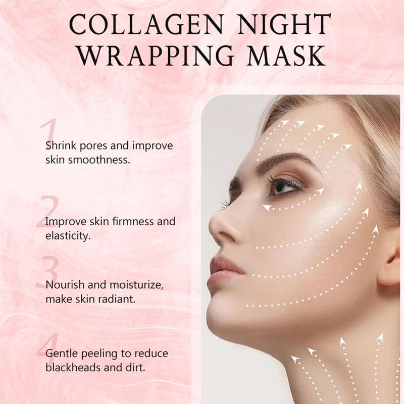 LOYOTICE Collagen Overnight Wrapping Peel Off Facial Mask Pack,Collagen Night Wrapping Mask,Hydrates and Tightens Skin,Reduces Sagging,Elasticity &amp; Hydration Care 2.54 fl.oz (with Brush)